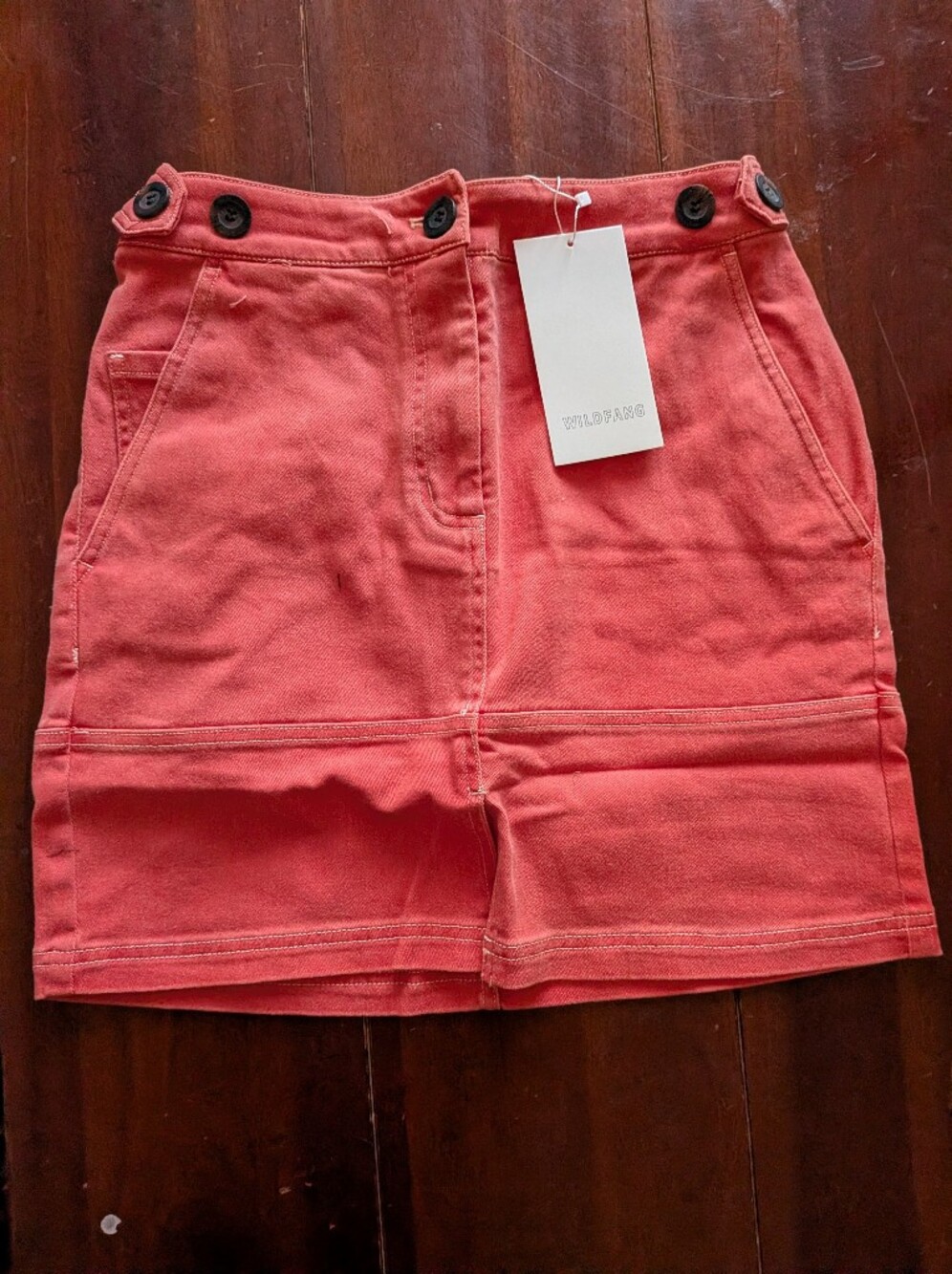 Wildfang Coral Pink Mini Skirt with Button Waist